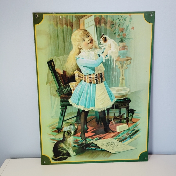 Vintage Dingman Soap Advertising Tin Sign Laundry Room Home Decor Cat Bath - Picture 2 of 10